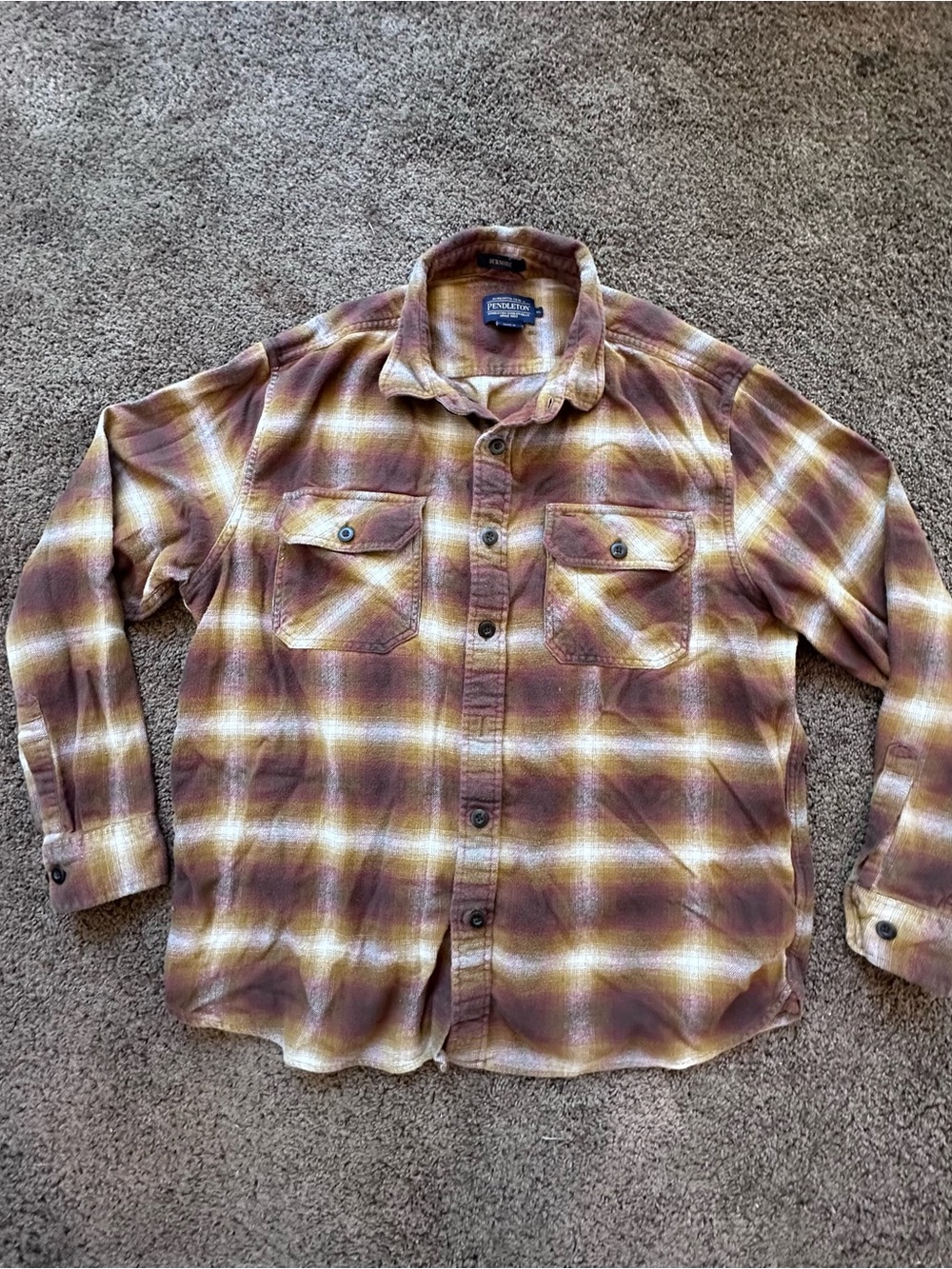 Pendleton Brown & Mustard Plaid soft Flannel Shirt-xl